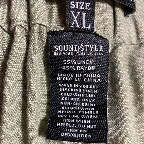 SoundStyle Linen Blend Wide Leg Pants XL Olive Green  Casual Boho Relaxed NWT - Picture 3 of 10